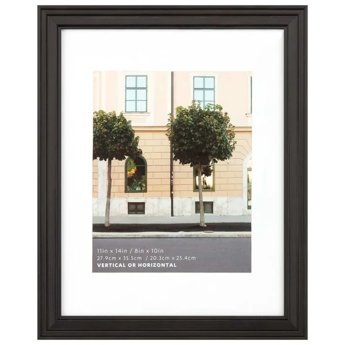 11×14 Matted to 8×10 Ridged Profile with White Mat Wall Frame, Black