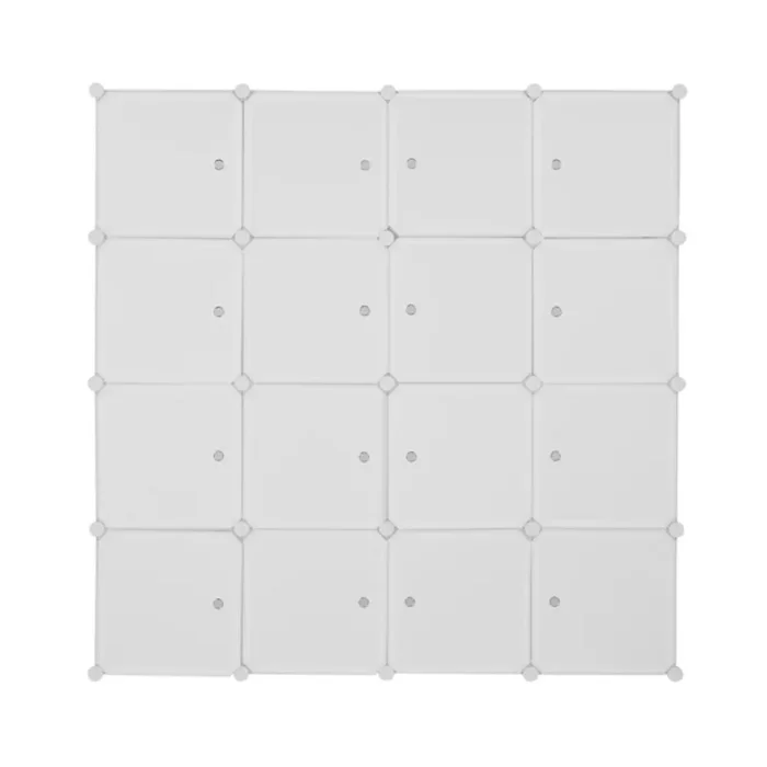 16-Cube Modular Wardrobe, 4-Layer Plastic & Steel Storage Organizer with 3 Hanging Rods