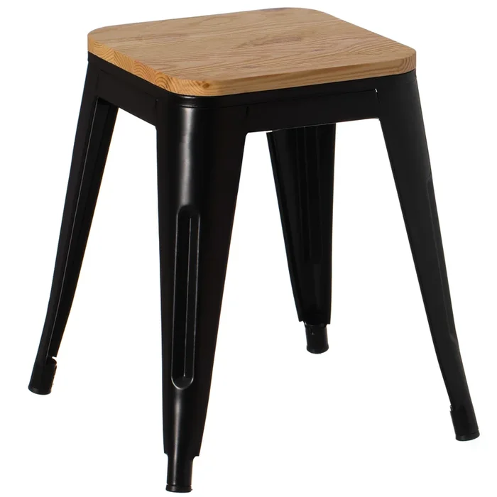 17″ Medium Decorative Accent Bar Stool for Indoor and Outdoor, Wooden Brown and Metal Black