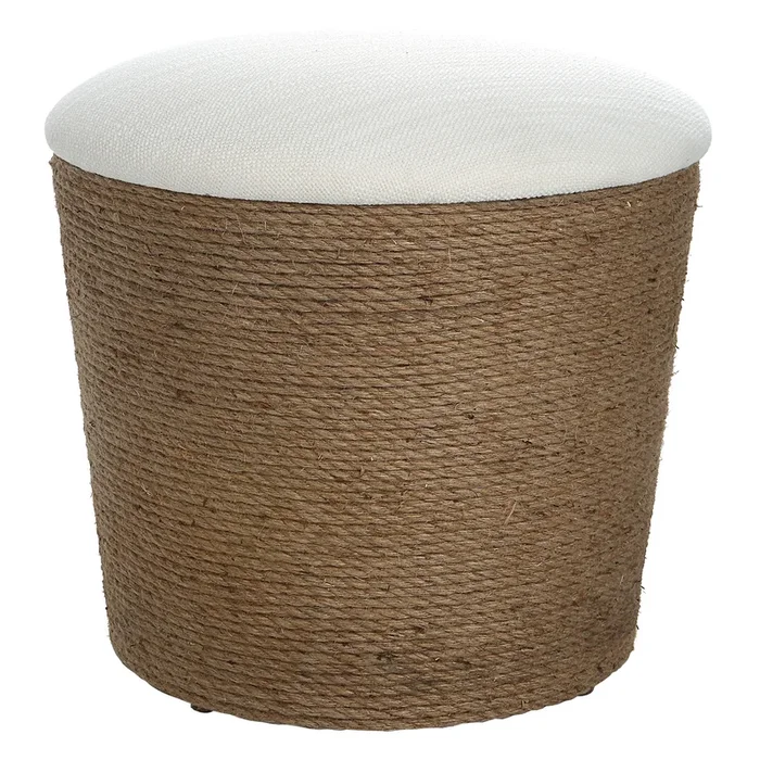 18 Inch Classic Storage Accent Ottoman, Rope Wrapped Base, Off White, Brown – Benzara
