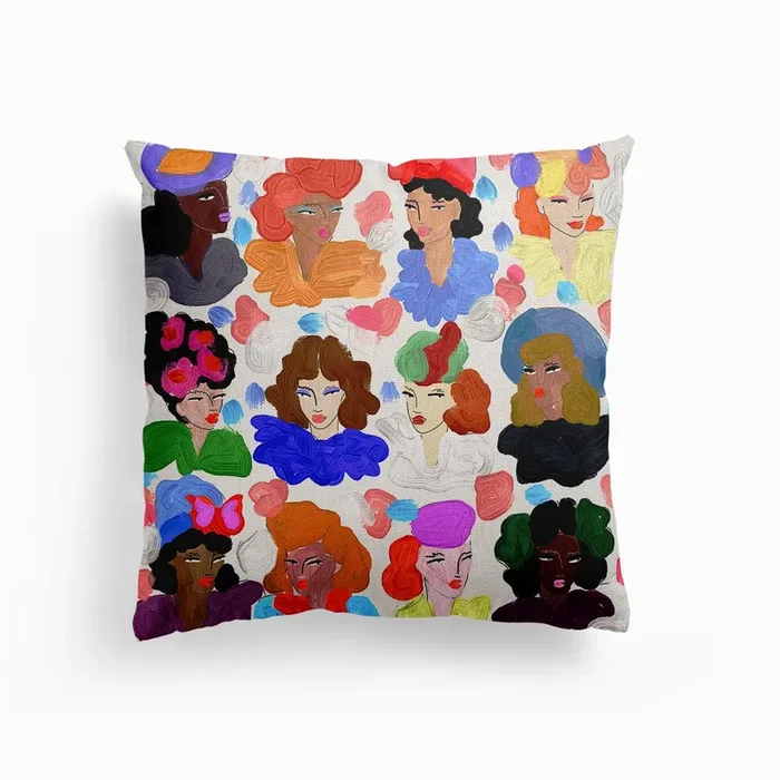 1940 Girls Canvas Cushion by Ana Clerici