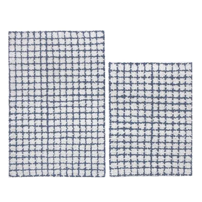 2-Piece Blue Checkered Bath Rug Set, 17×24/20×32