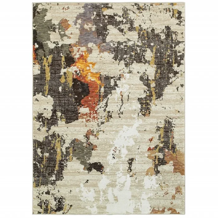 2 X 3 Abstract Weathered Beige And Gray Indoor Scatter Rug