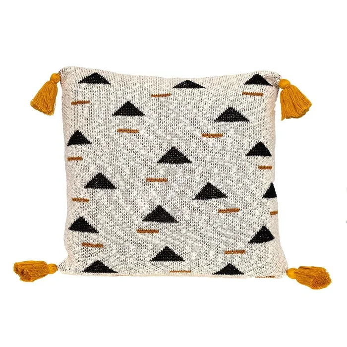 20″ Beige and Black Knitted Pattern Square Throw Pillow