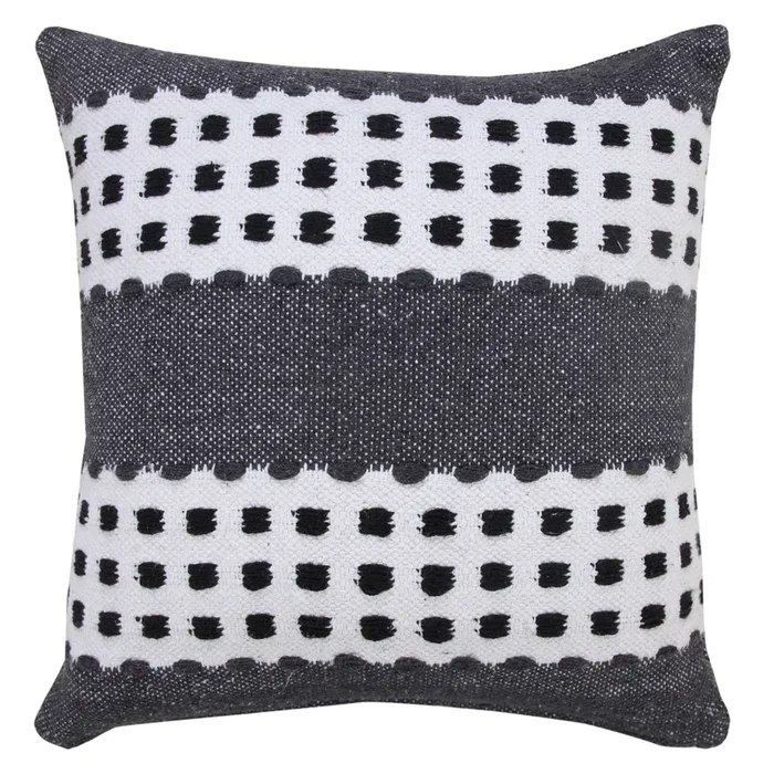 20″ Black and White Dash Grid Striped Square Throw Pillow