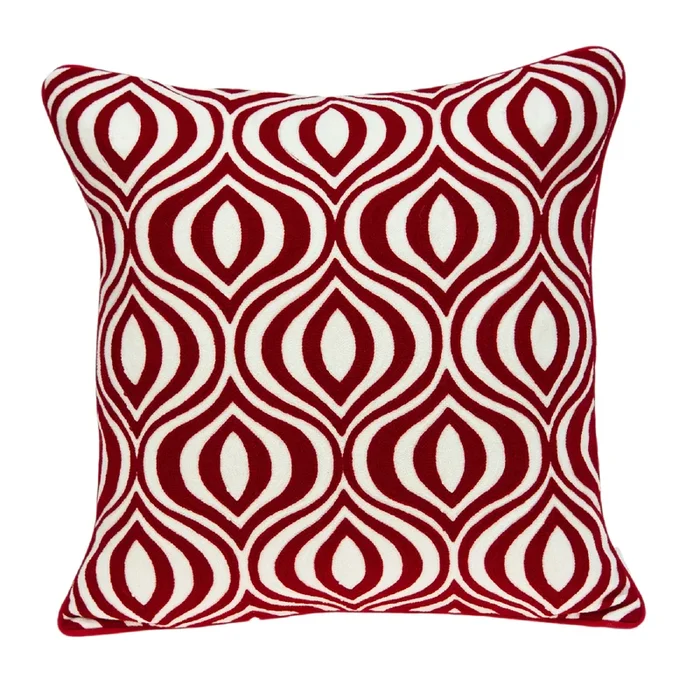 20″ Red and White Ogee Patterned Throw Pillow