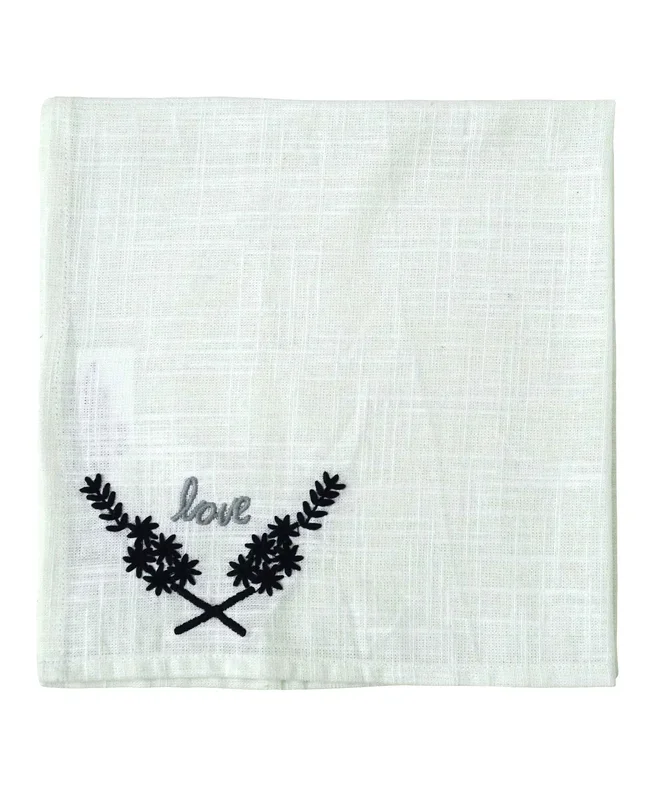 20″ Table Cloth Napkins Set of 4 with Love Embroiderey (Off White)