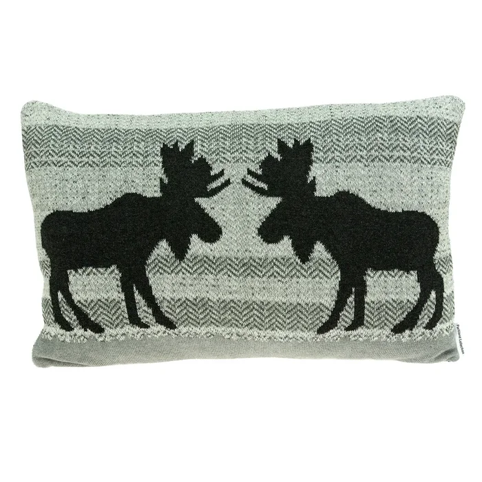 24″ Gray and Black Elk Buck Rectangular Lodge Style Knitted Throw Pillow