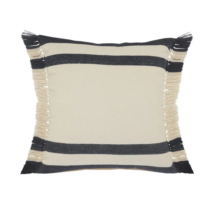 26″ Blue and White Double Border Striped Square Throw Pillow