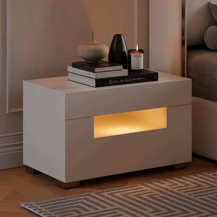 28″ Wide Smart Nightstand with Charging Station & Light Set of 2