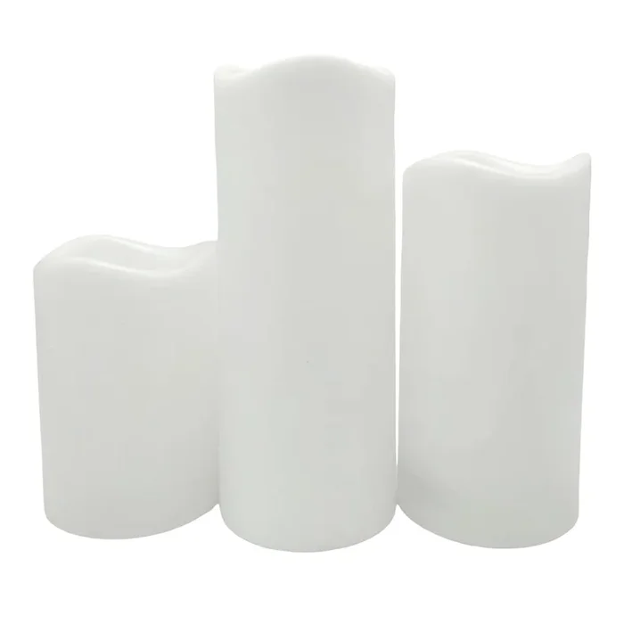 3-Pack White All Weather LED Pillar Candles, 4×6/4×8/4×10