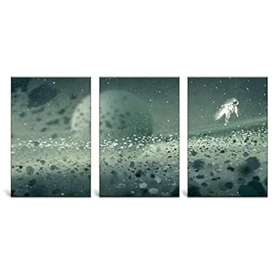 3 Panel Canvas Wall Art – Abstract Astronaut Floating in Space – Giclee Print Gallery Wrap Modern Home Art Ready to Hang – 24