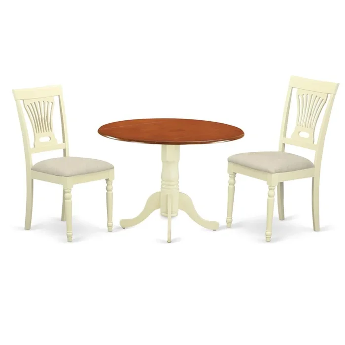 3 PC Kitchen Table set-Dining Table and 2 Wooden Kitchen Chairs in Buttermilk and Cherry