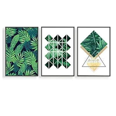 3 Piece Canvas Wall Art for Living Room, Bedroom Green Plants Framed Canvas Prints for Home Decoration Ready to Hang – 24