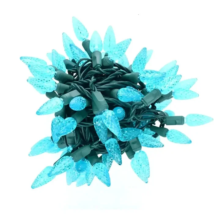35 C6 Teal LED Christmas Lights, 4 ” Spacing