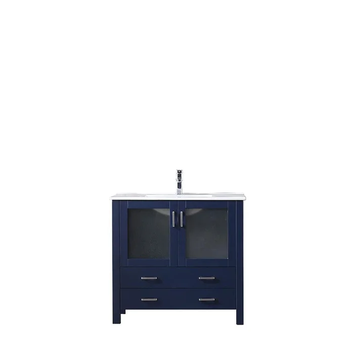 36 ” Navy Blue Single Vanity, Integrated Top, Integrated Square Sink, no Mirror
