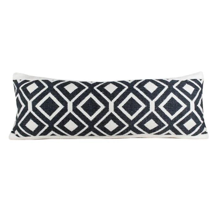 36″ Blue and White Geometric Diamond Lumbar Throw Pillow