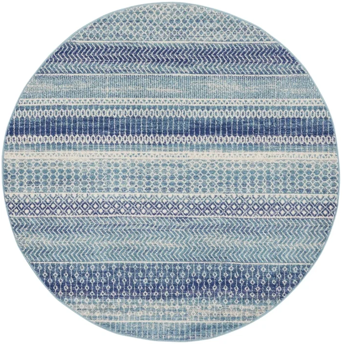4 Navy Blue Round Floral Power Loom Area Rug