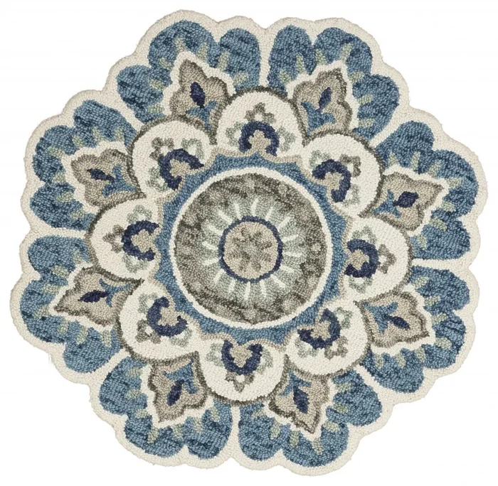 4 Round Blue Modern Floral Area Rug