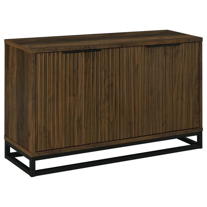 47 Inch Sideboard Cabinet Console, 4 Door, Carved Panels, Black and Brown