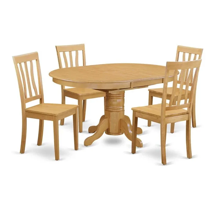 5 Pc Dining room set – Oval dinette Table with Leaf and 4 Dining Chairs