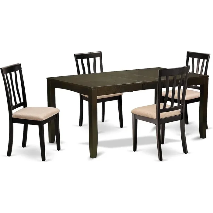 5 Pc Dining room set for 4-Kitchen Tables with Leaf and 4 Kitchen Dining Chairs