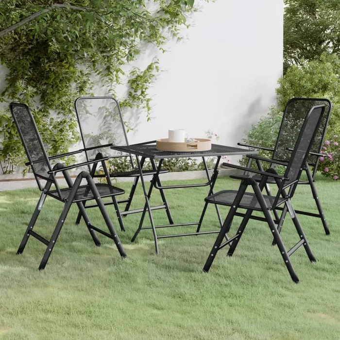 5pc Outdoor Patio Dining Table and Chairs Set, Mesh Gray Metal Frame – Benzara