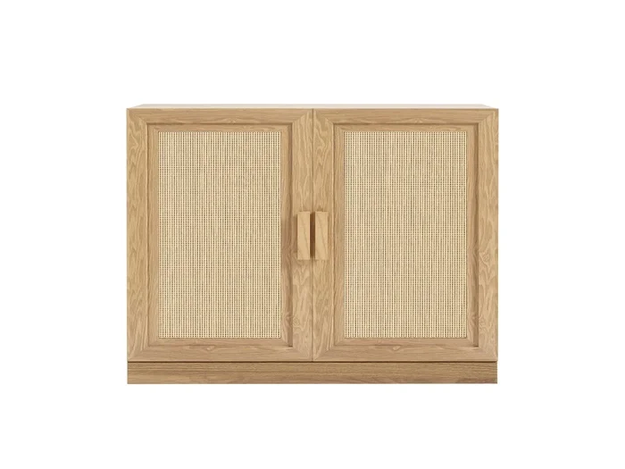 62″ High Wicker Door Wood Grain Decorative Storage Cabinet with 12 Shelves