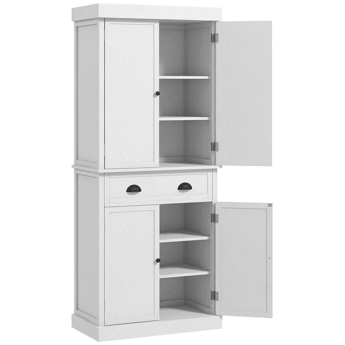 72″ White Freestanding Kitchen Pantry: Spacious Storage, Shelves