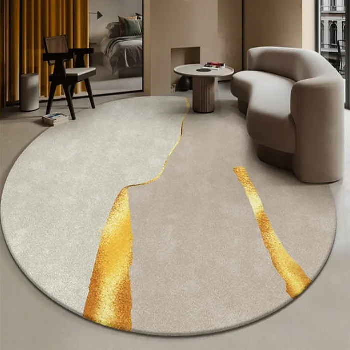 8.6′ x 8.6′ Circular Modern & Creative & Light Luxury Khaki & Yellow Area Rug Nylon Rug