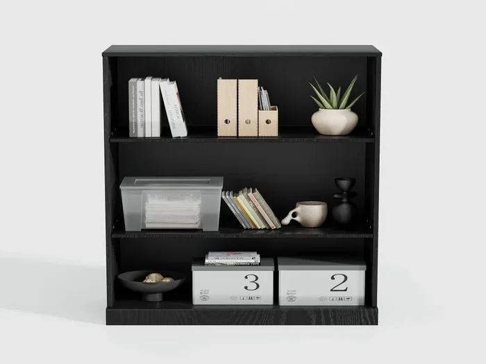 82″ High Black Doorless Wood Grain Decorative Storage Cabinet with 12 shelves Combination Cabinet