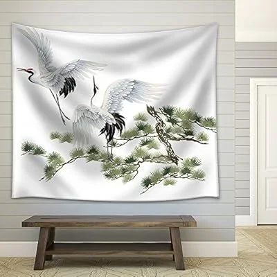 a Japanese Crane – Fabric Wall Tapestry Home Decor – 68×80 inches