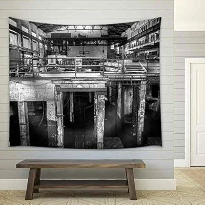 Abandoned Industrial Interior with Bright Light – Fabric Wall Tapestry Home Decor – 51×60 inches