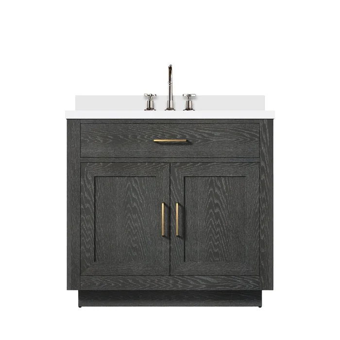 Abbey 36 in W x 22 in D Black Oak Single Bath Vanity, Cultured Marble Top, and Faucet Set