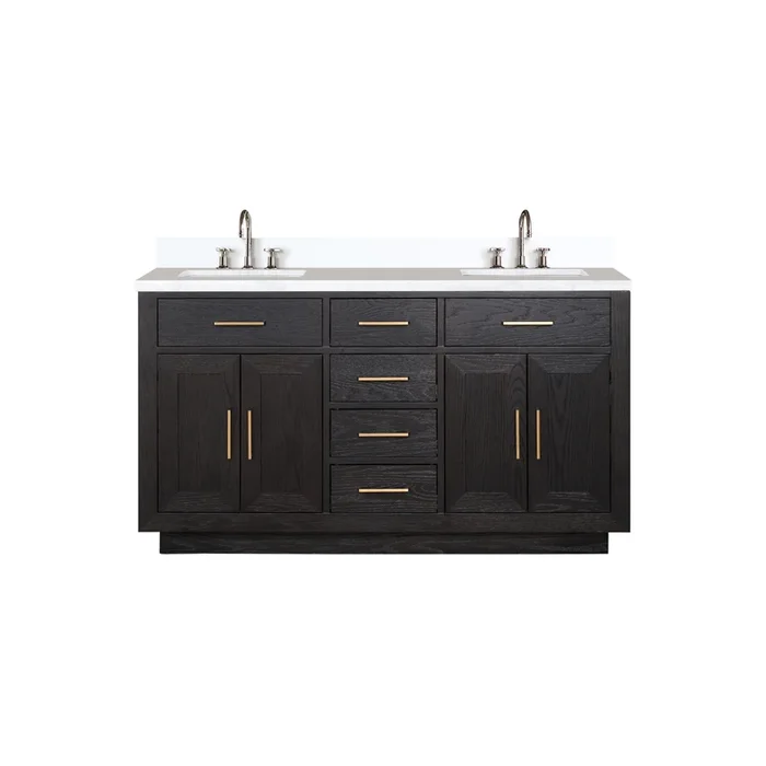 Abbey 60 in W x 22 in D Black Oak Double Bath Vanity, Cultured Marble Top, and Faucet Set