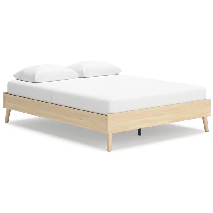 Abis Queen Platform Bed, Natural Brown Wood, Low Profile Tapered Legs – Benzara