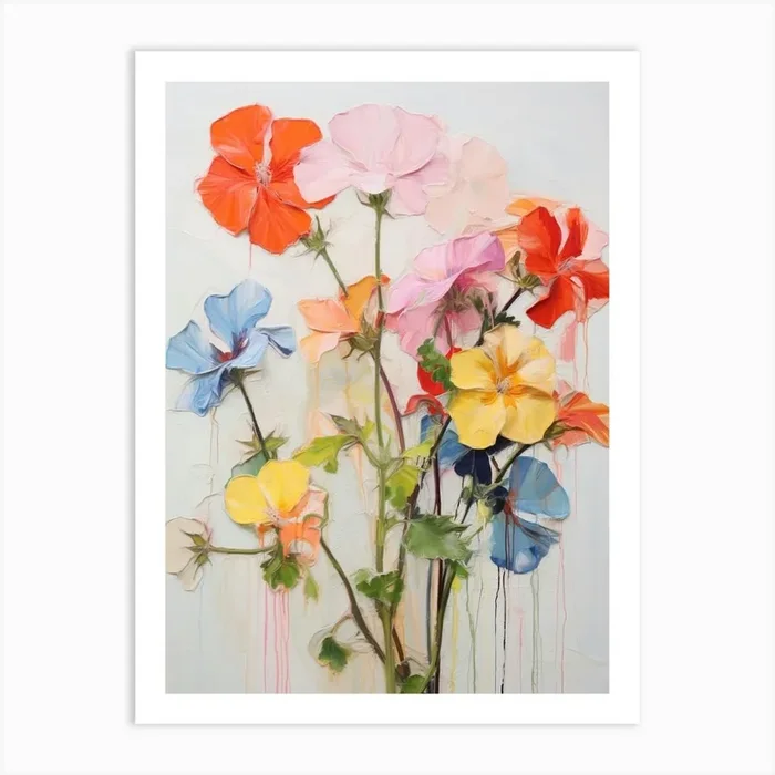 Abstract Flower Painting Geranium 2 Art Print by Botanic Studio