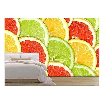 Abstract Three-Color Background with Citrus-Fruit of Grapefruit, Removable Wall Mural | Self-Adhesive Large Wallpaper – 66×96 inches