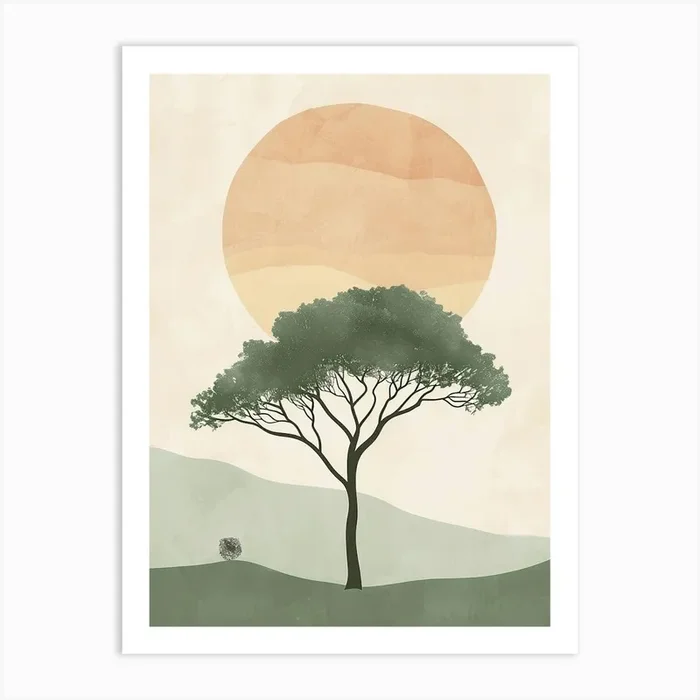 Acacia Tree Minimal Japandi Illustration 3 Art Print by Bough And Bloom Artistry