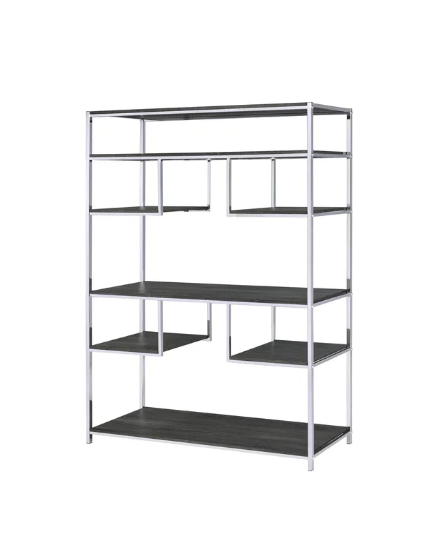 ACME Vonara Bookshelf, Rustic Gray Oak & Chrome