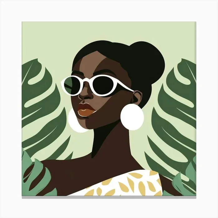 African Woman In Sunglasses 1 Canvas Print by Moving Clouds Art
