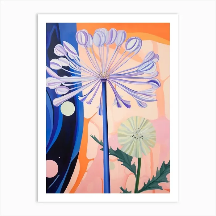 Agapanthus 2 Hilma Af Klint Inspired Pastel Flower Painting Art Print by Botanic Studio