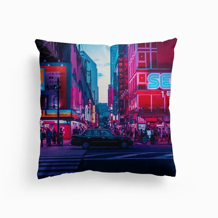 Akihabara Dusk Canvas Cushion by Gypsy In A Spacesuit