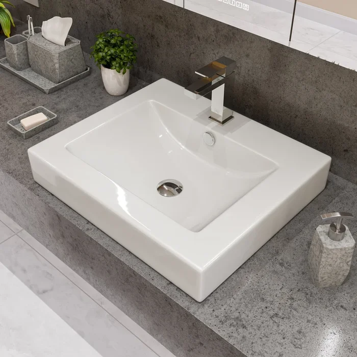 ALFI brand ABC701 White 24 ” Rectangular Semi Recessed Ceramic Sink with Faucet Hole