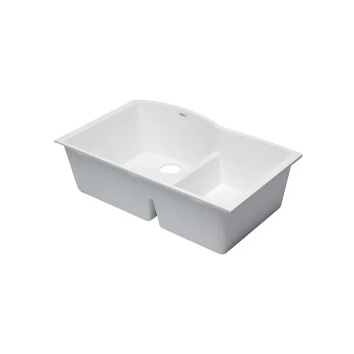 ALFI brand White 33 Double Bowl Undermount Granite Composite Kitchen Sink