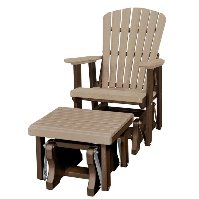 American Furniture Classics Fan Back Glider and Ottoman Glider in Weatherwood with a Tudor Brown Base