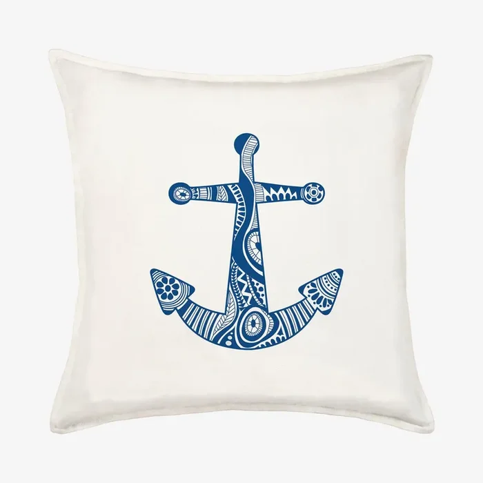 Anchor Cotton Canvas Pillow – Blue by The Cozy Cloth