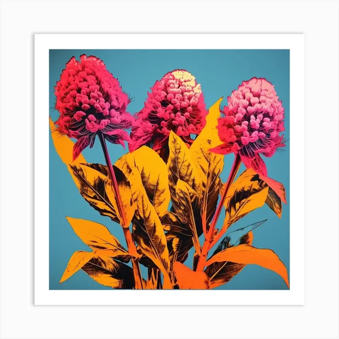 Andy Warhol Style Pop Art Flowers Celosia 1 Square Art Print by Botanic Studio
