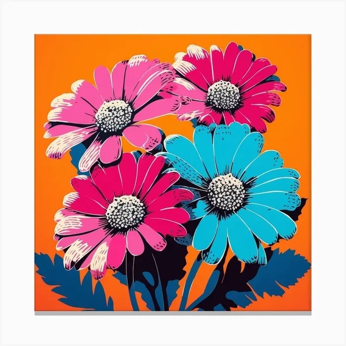 Andy Warhol Style Pop Art Flowers Cineraria Square Canvas Print by Botanic Studio