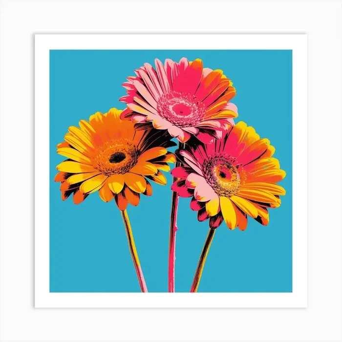 Andy Warhol Style Pop Art Flowers Daisy 3 Square Art Print by Botanic Studio